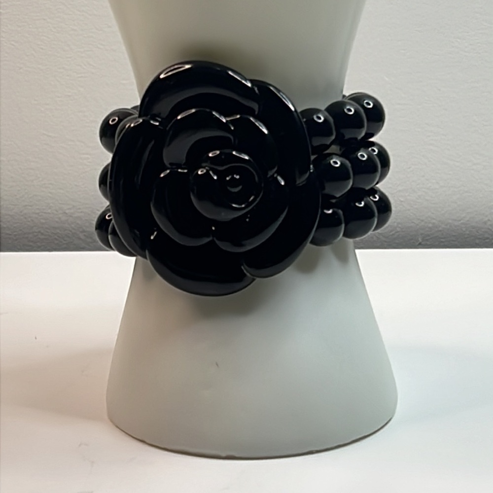 Black Rose Beaded Stretch Statement Bracelet